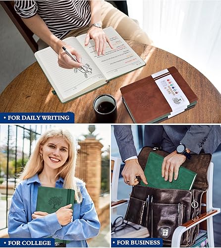 Miniatura 7 de Cuaderno de diario rayado B5  Diarios grandes de cuero de 365 páginas para escribir mujeres y hombres, cuaderno de tapa dura con páginas gruesas de