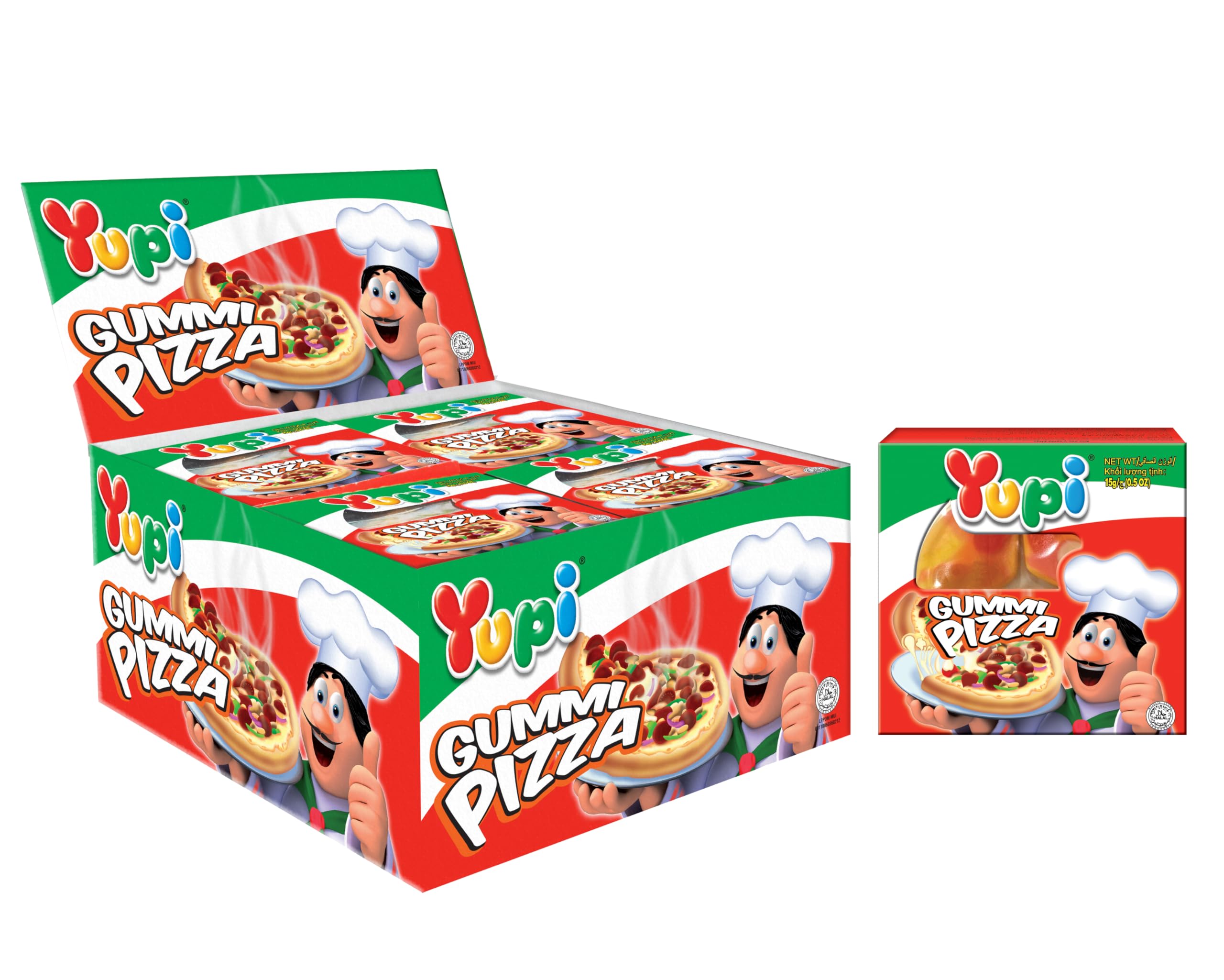Yupi Mini Pizza Shaped Gummy Candies, 14g, Pack of 24, Fun & Flavorful Chewy Treats, Perfect Gummy Snack for Kids & Adults
