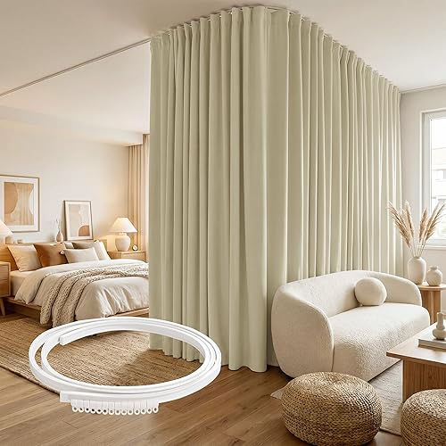 RYB HOME Blackout Extra Wide Room Divider Curtains with Flexible Silent Ceiling 