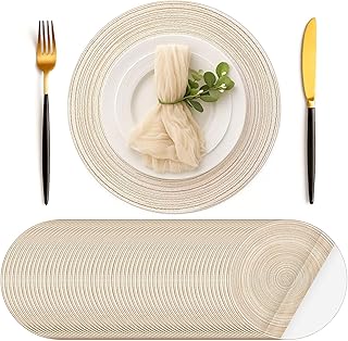Geosar 100 Pcs Disposable Paper Placemats Cotton Woven Look 13'' Round Placemats Rustic Disposable