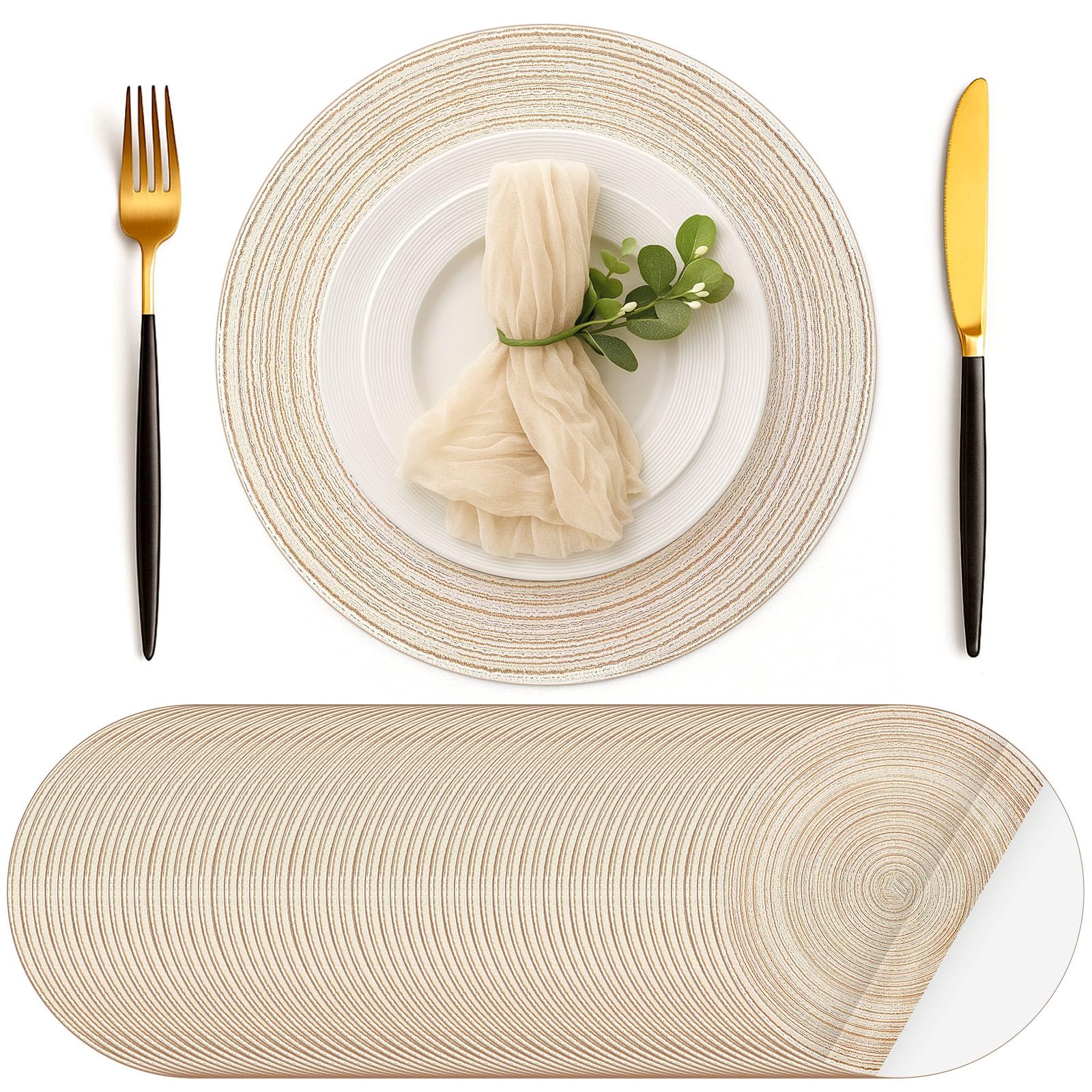 Geosar Lot de 100 sets de table ronds jetables en coton tissé aspect coton 33 cm pour décoration de table à manger, anniversaire, mariage, fête prénatale, banquet, thé (beige)