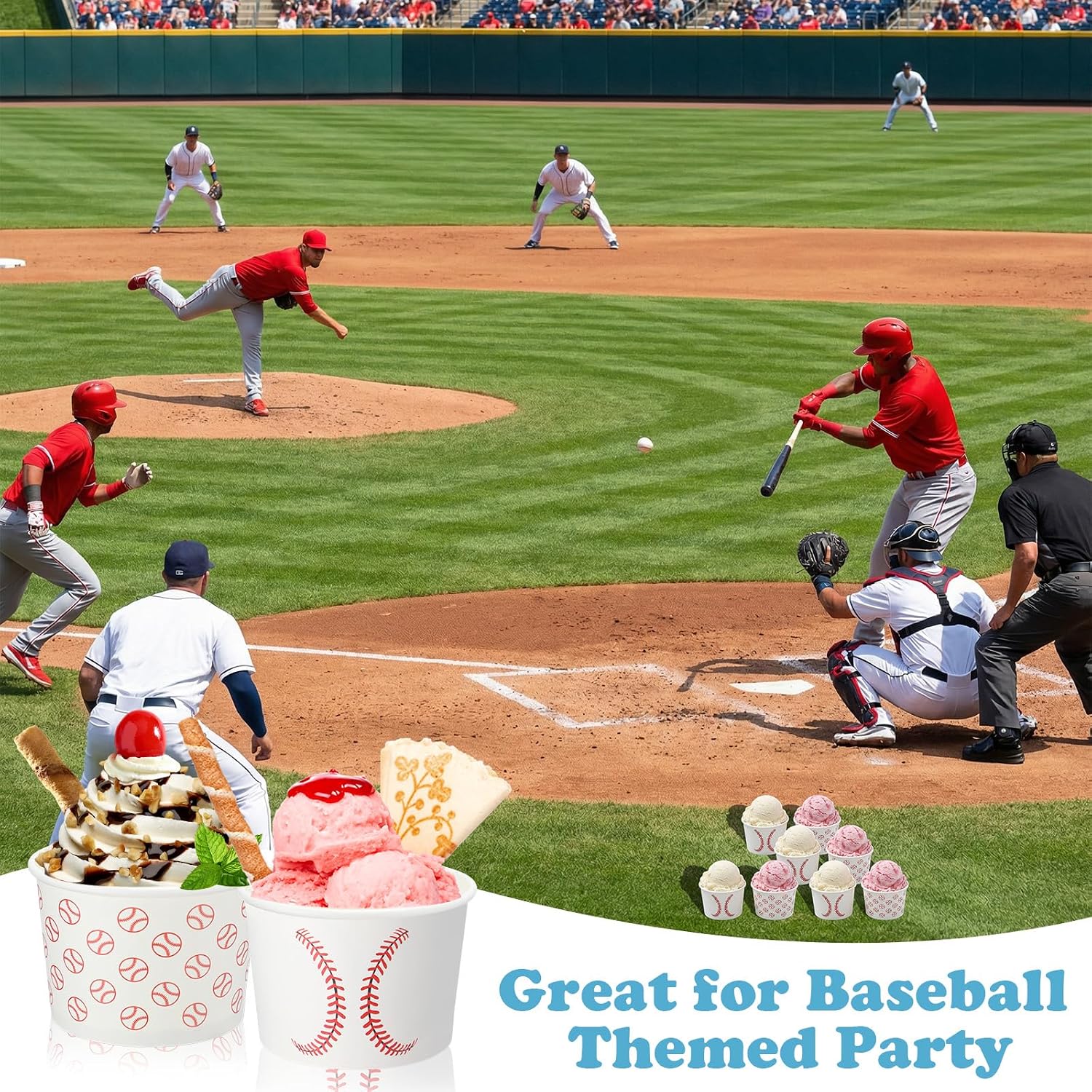 Honeydak 200 Pack Baseball 5 oz Ice Cream Cups Disposable Paper Dessert image 5