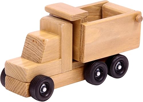 Miniatura 4 de AmishToyBox.com Camión volquete de madera de juguete - Ruedas giratorias reales y cama de descarga (grande)