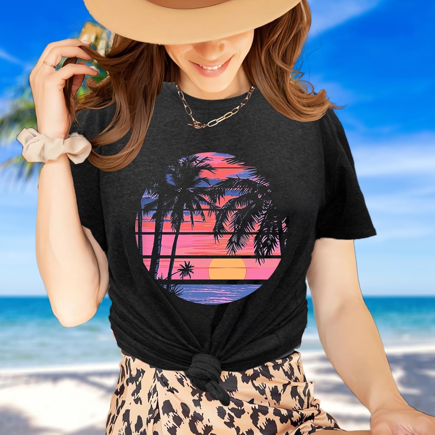 Hawaiian Shirts for Women Tropical Beach T-Shirt Flower Graphic Tees Summer Vacation Short Sleeve Tops - Image 6
