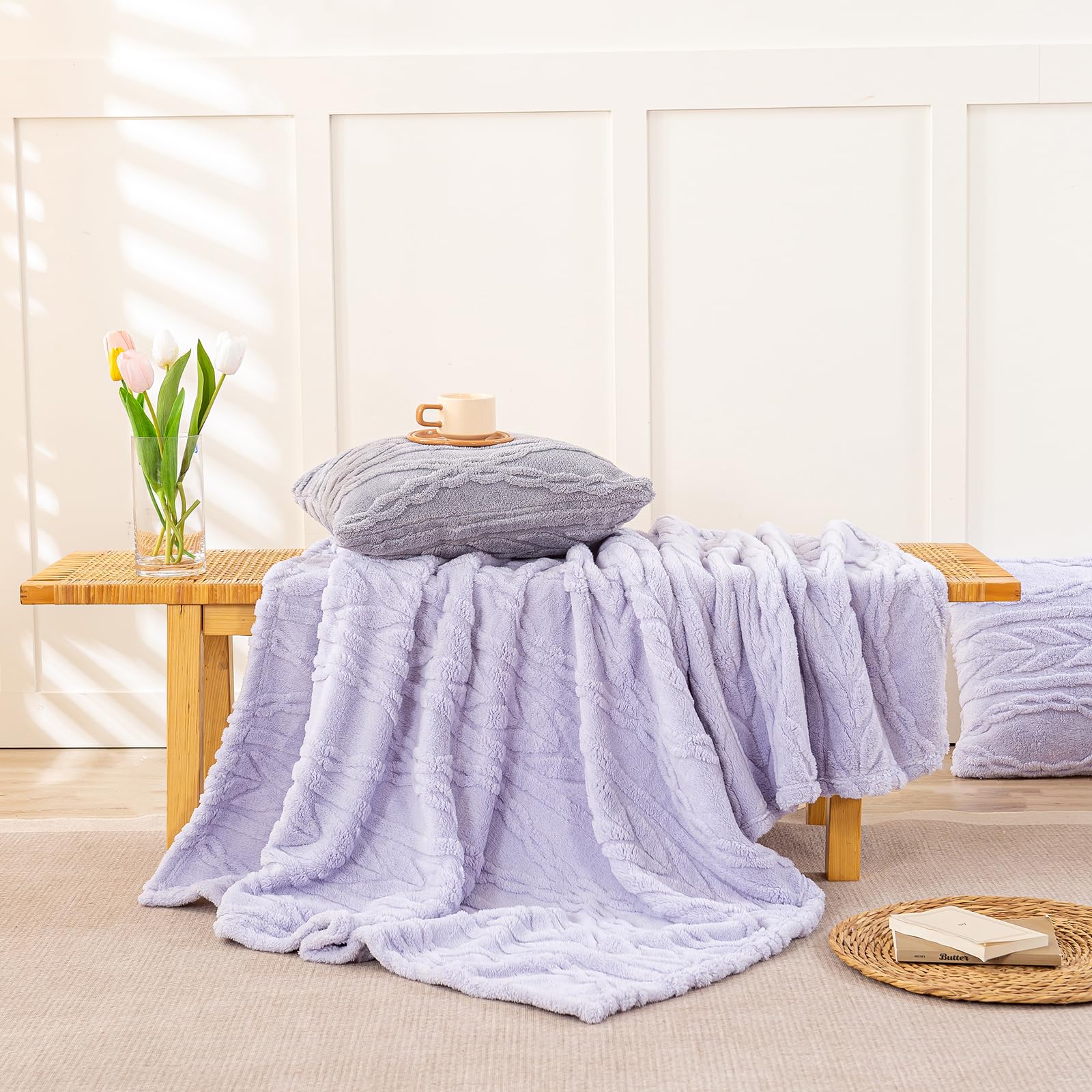 Amazon.com: YUSOKI Sherpa Fleece Large Throw Blanket, Lavender Fog