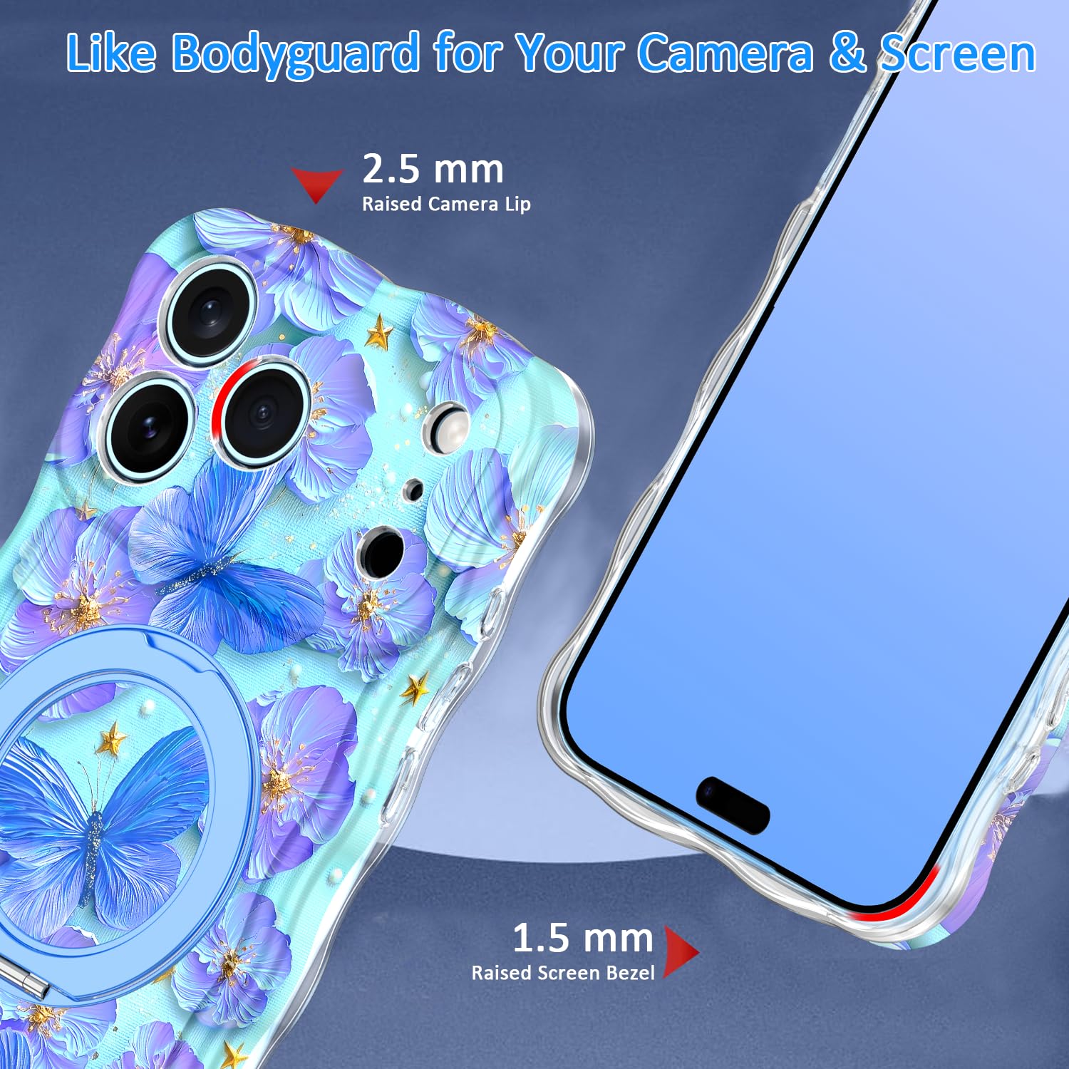 Custodia protettiva per iPhone 17 Pro Max, compatibile con MagSafe, cavalletto girevole a 360°, graziosa onda riccia, pittura colorata, resistente, custodia protettiva per iPhone 17 Pro Max
