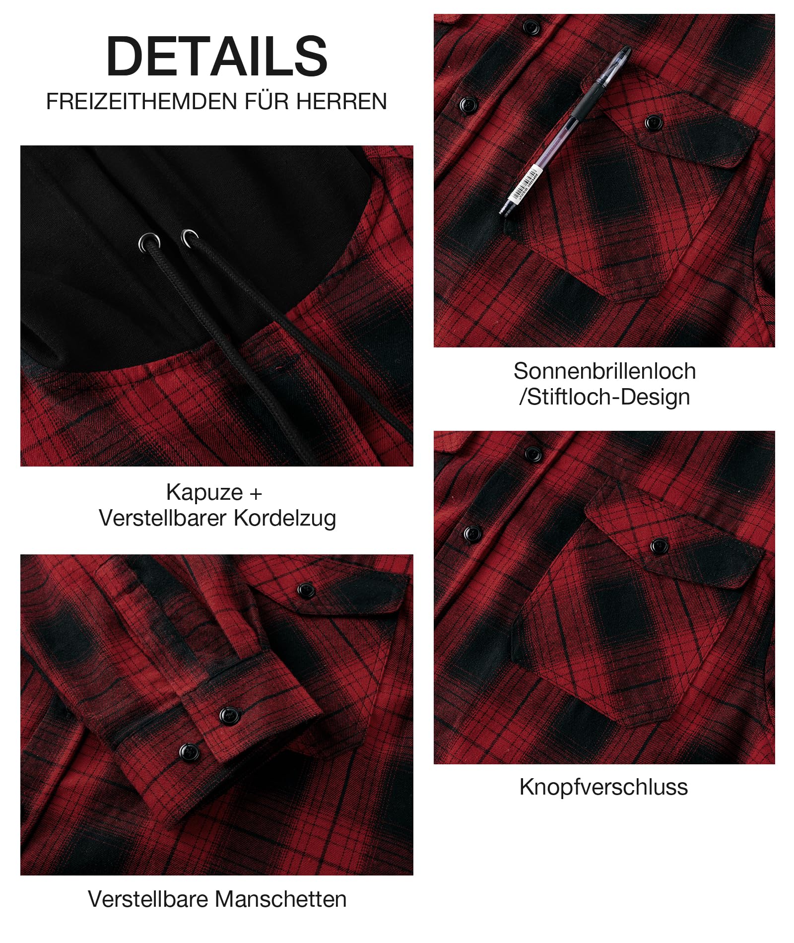 SwissWell Camicia Uomo Flanella Felpe Uomo Camicia a Quadri Manica Lunga Casual Camicia con Cappuccio M-3XL