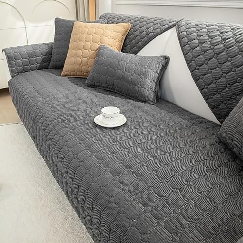 Miniatura 11 de JIAN YA NA Funda seccional para sofá, funda de sofá de pana para mascotas y niños, protector de muebles antideslizante y lavable para sofá de 3