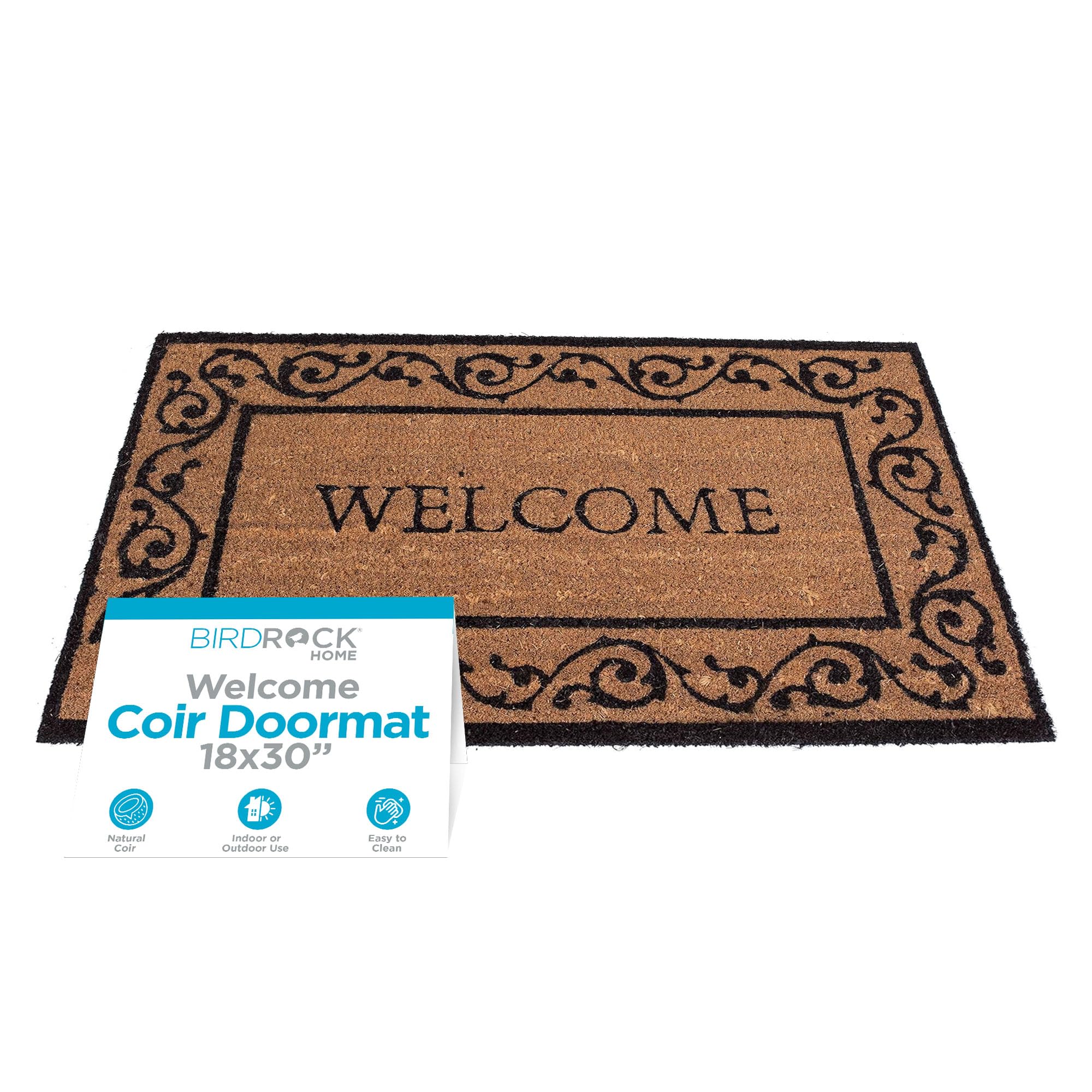 Amazon.com: BIRDROCK HOME Welcome Coir Doormat with Scroll Border