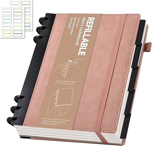 Miniatura 21 de Yoment Cuadernos de cuero para el trabajo recargables de 224 páginas para hombres, 100 GSM de grosor de 5 materias con separadores extraíbles