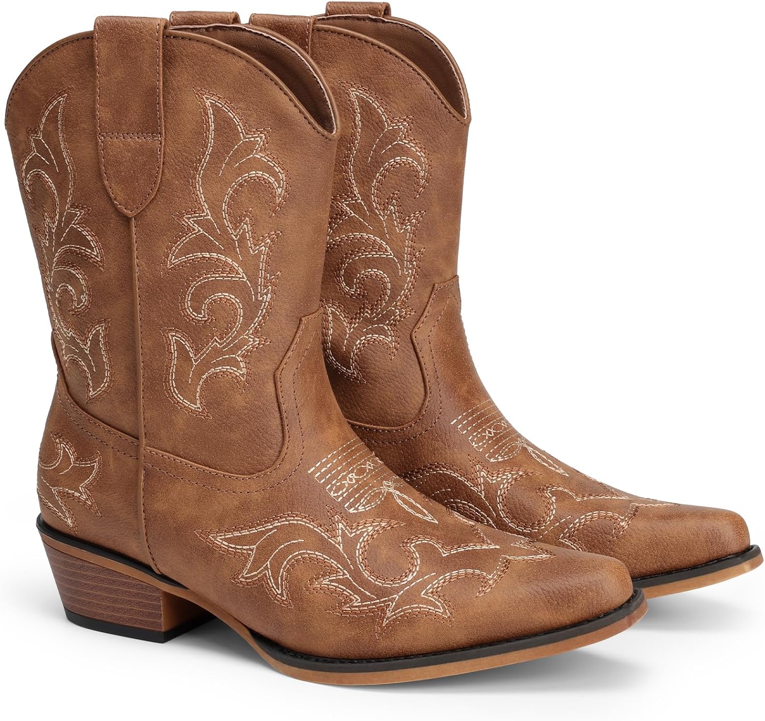 DREAM PAIRS Women's Cowboy Cowgirl Western Boots Square Toe Ankle Boots Chunky Heels Short Booties