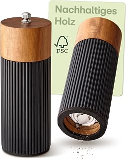 Praknu Salz und Pfeffermühle Set Klein Schwarz – Gewürzmühle Akazien Holz