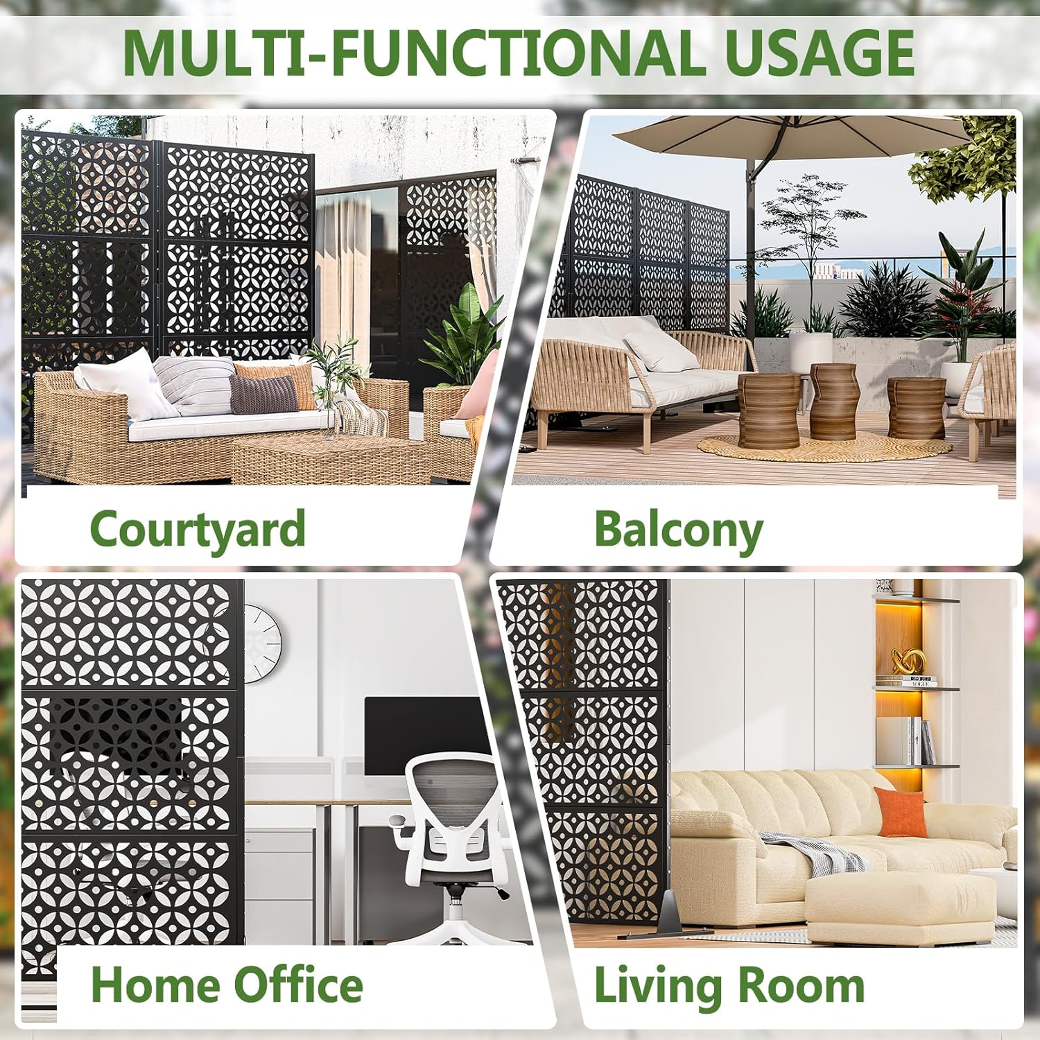 72" H×45" W Metal Privacy Screen Outdoor Privacy Screen Freestanding, Outdoor Privacy Screens and Panels, Decorative Privacy Fence with Expansion Screws and Ground Nails for Patio Lawn Deck.