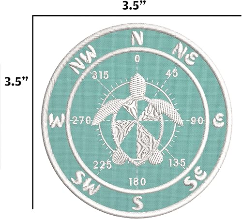 Miniatura 2 de Parche bordado de brújula con tortuga marina, para planchar o coser, color menta, para playa de criaturas marinas y marinas, insignia divertida de