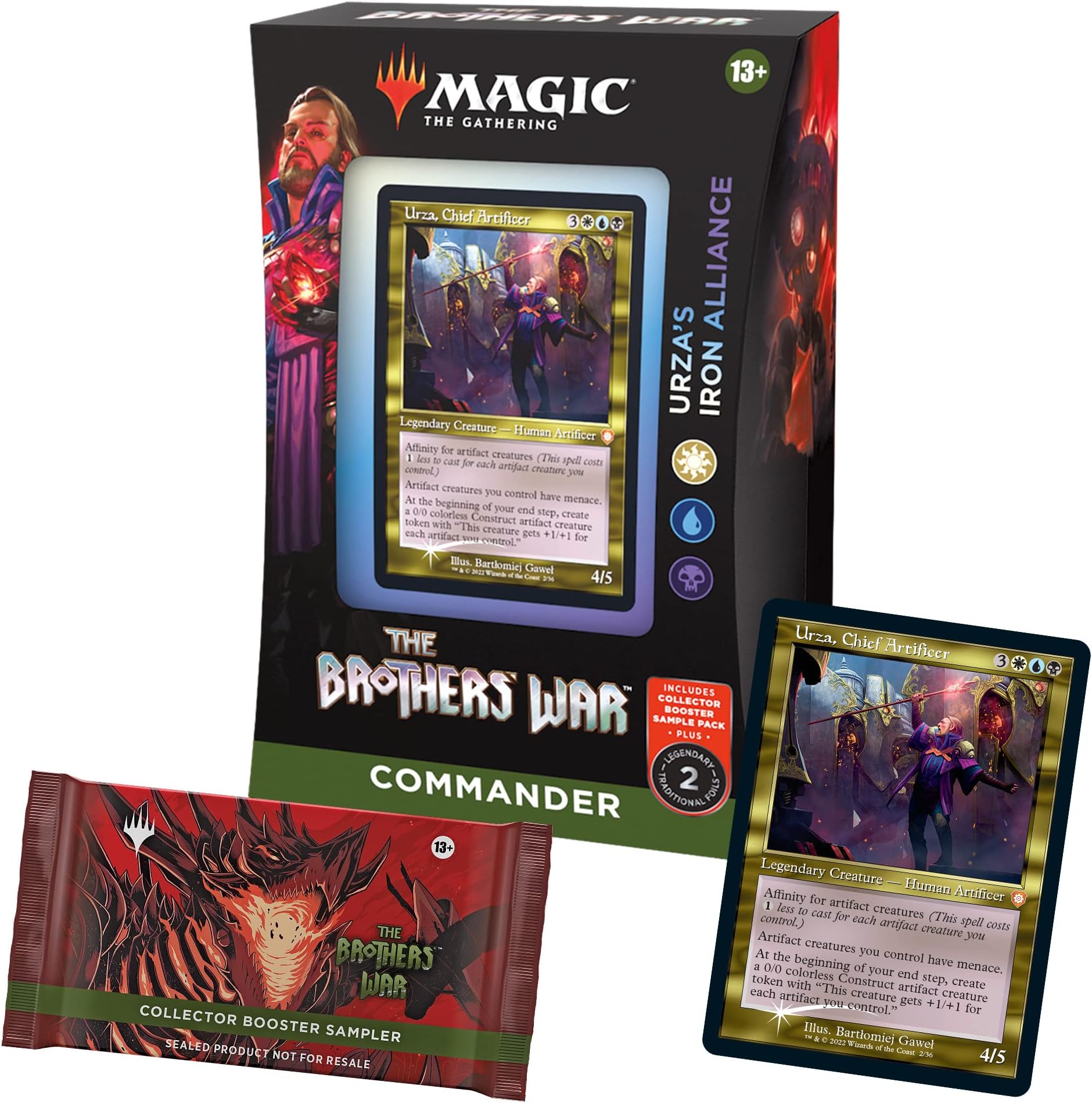 Magic: The Gathering The Brothers’ War Retro-Frame Commander Deck - Urza's Iron Alliance (White-Blue-Black) + Collector Booster Sample Pack