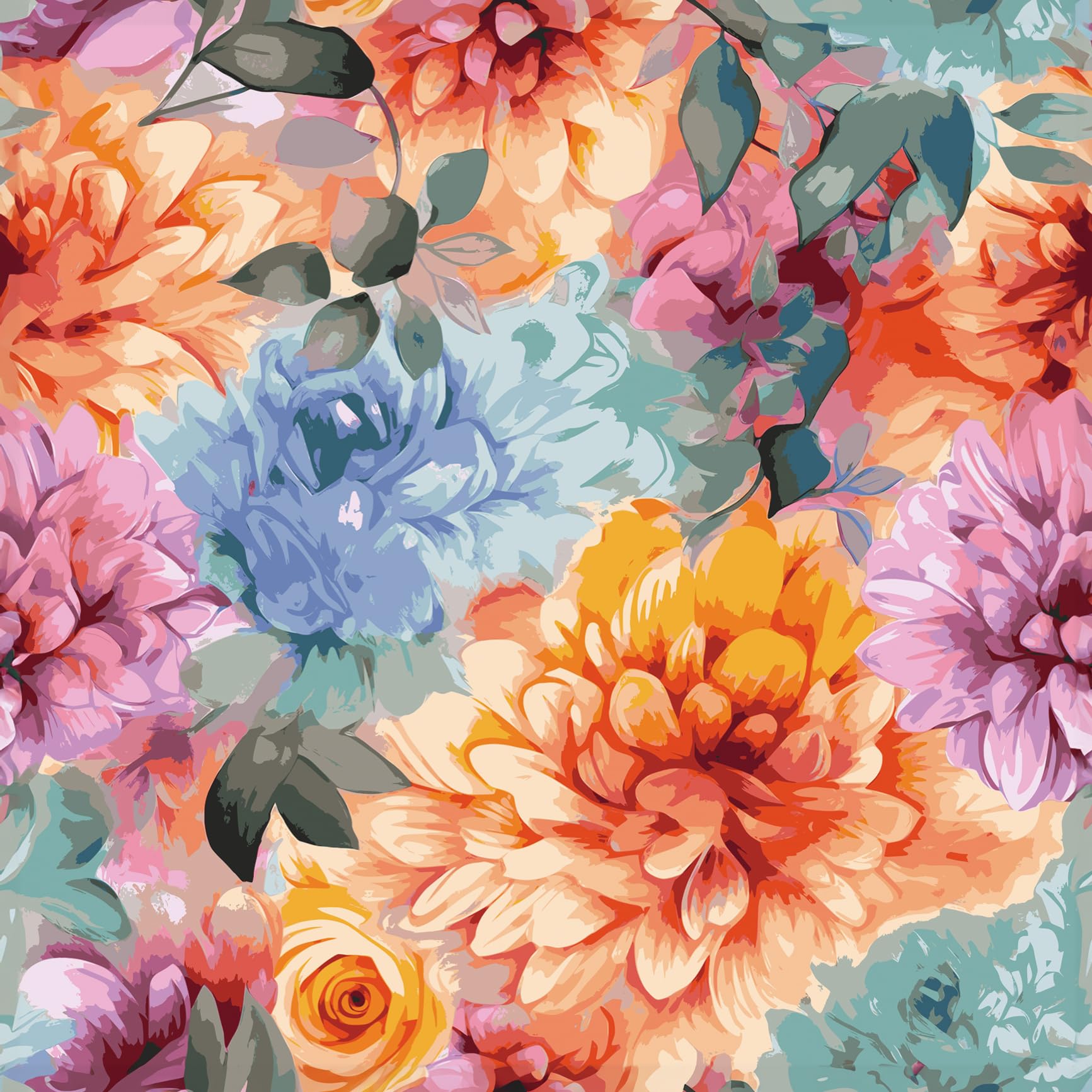 Prosuco Multicolor Vintage Floral Peel And Stick Wallpaper, Coral And Aqua Blooms, Self-Adhesive Removable Wallpaper Wall Stickers For Home Bedroom Cabinets Thicken 17.3" X 118"