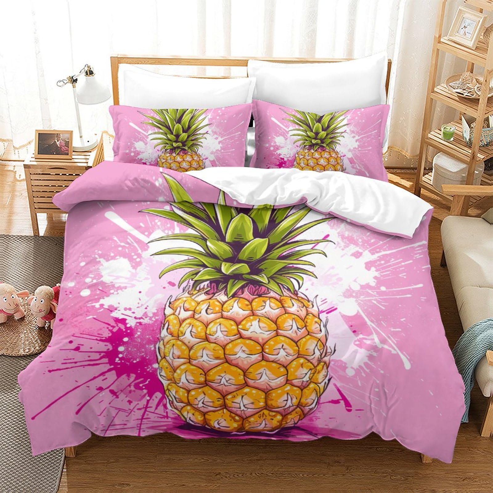 Housse de couette ananas impression 3D en microfibre respirante avec zip