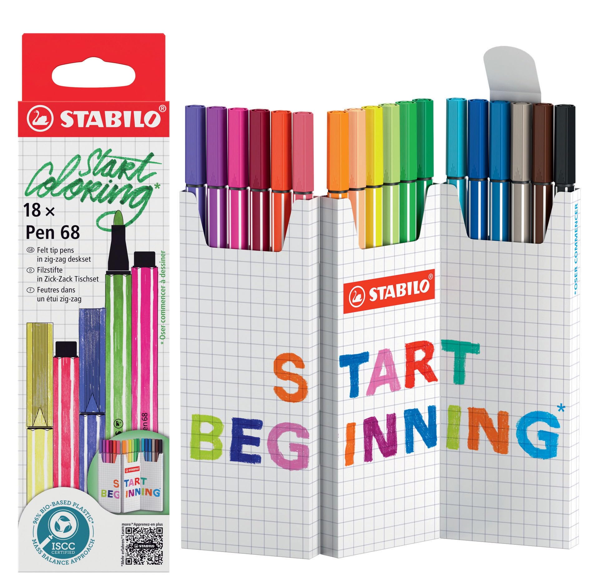 STABILO Pen 68 - Premium Fibre-Tip Pen - Zigzag Deskset of 18 - Assorted Colours