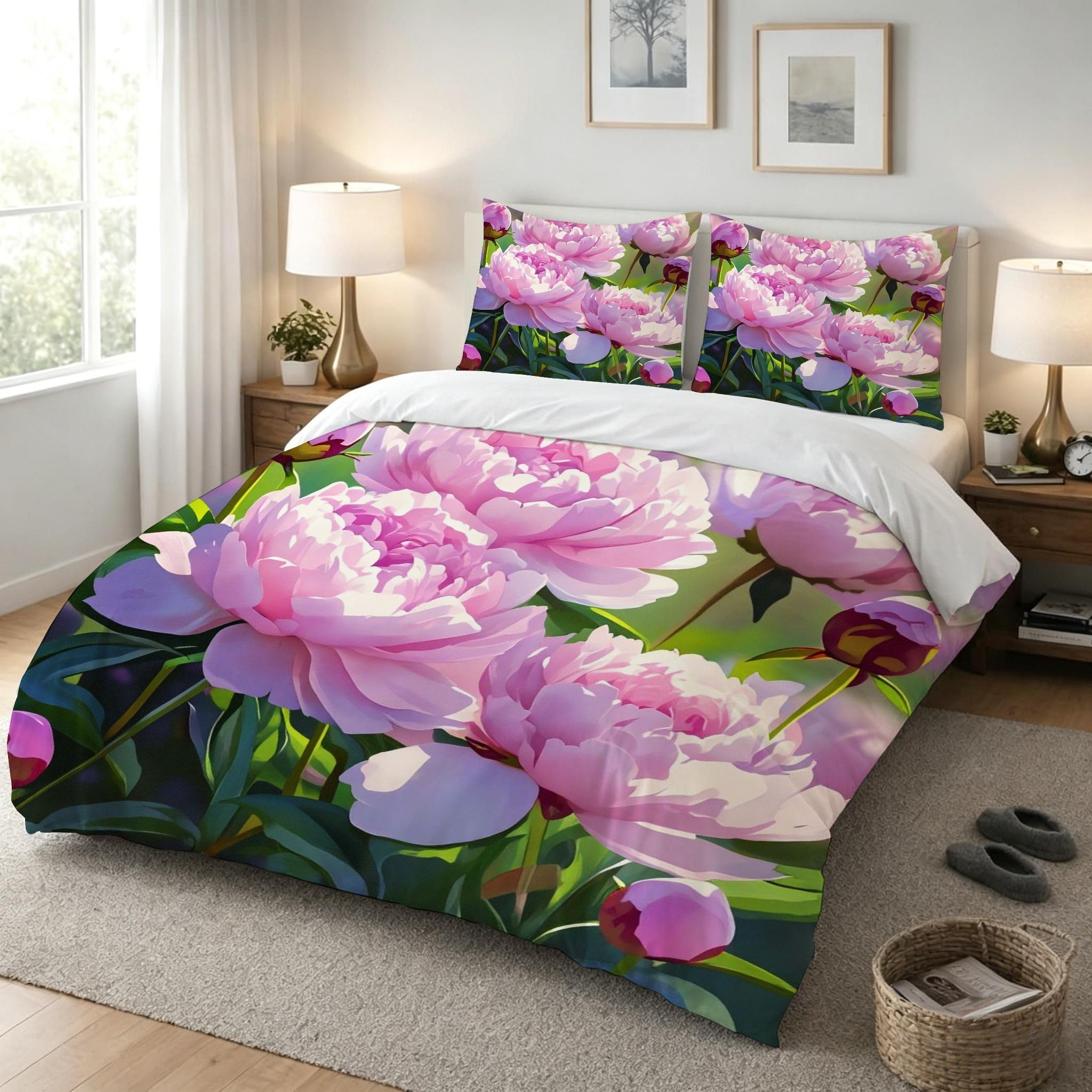 Copripiumino Matrimoniale Peonia Rosa 260x240, ZW648 | Traspiranti Durevoli Microfibra, per Tutta la Famiglia, Matrimoniale, per Tutte le Stagioni, con 2 Federe 50x80 cm