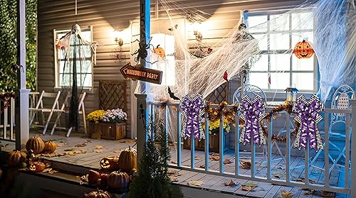 Miniatura 4 de Lazos grandes de corona de Halloween, lazos de búfalo de rayas blancas negras para corona, lunares con purpurina, lazos a cuadros morados para