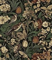 Erfoni 17.3x118" Vintage Dark Floral Bird Peel & Stick Wallpaper - Removable Self-Adhesive Boho Retro Decor for Bedroom Cabinets