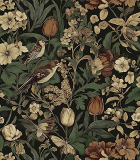 Erfoni 17.3x118" Vintage Dark Floral Bird Peel & Stick Wallpaper - Removable Self-Adhesive Boho Retro Decor for Bedroom Cabinets