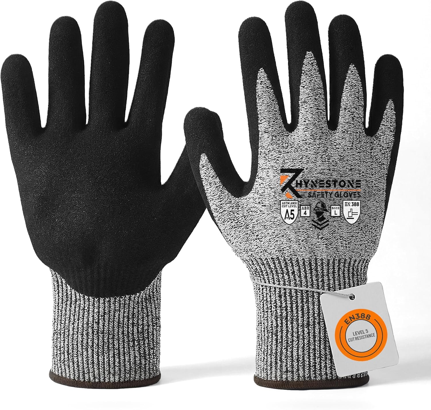 RhyneStone Level A5 Cut Resistant – Safety Work Gloves for Construction, Gardening & Sharp Material Handling