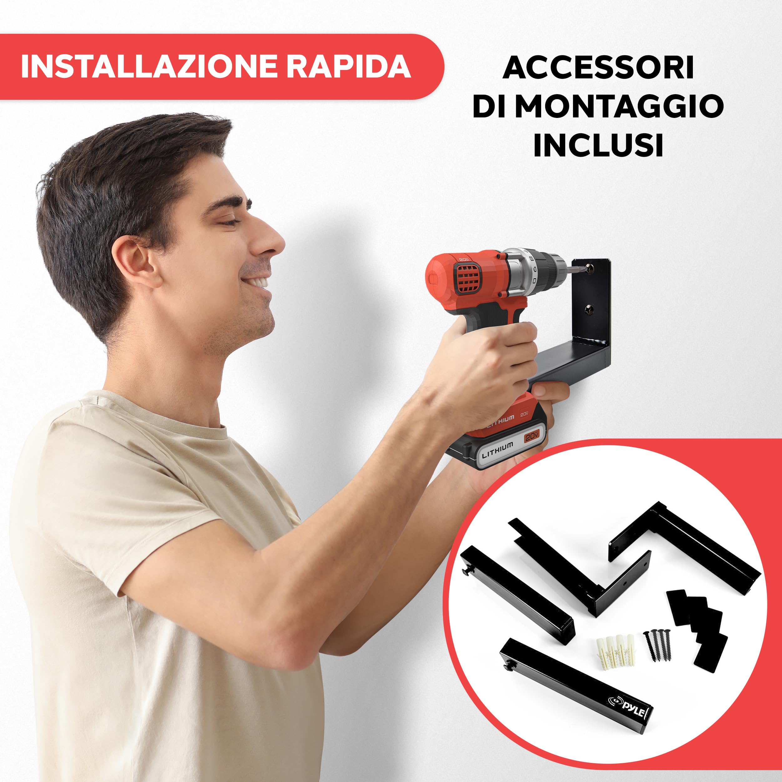 Pyle Supporto Casse Audio da Parete Regolabile, Bracci Estensibili in Acciaio 17-30 cm, Capacità 50 kg, per Casse DJ, Cassa Bluetooth e Speaker, 2 Pezzi
