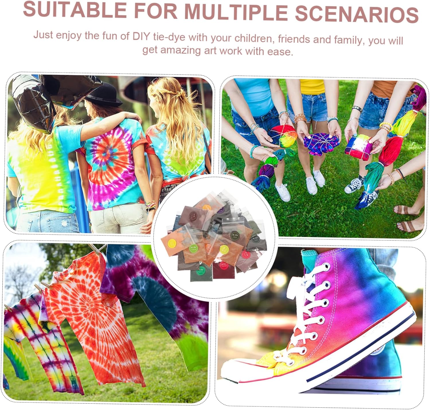 32bags Tie Dye Powder Vibrant Permanent Dyes for Crafts Parties and Halloween Suitable for Fabrics for Boys and Girls and Adults