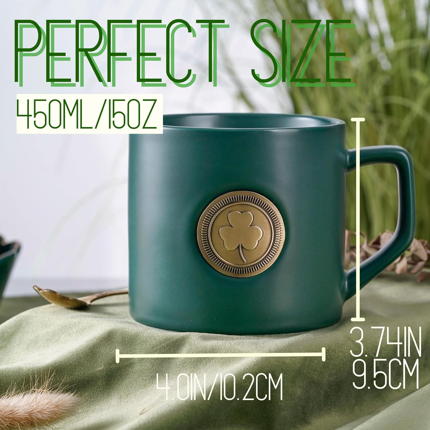 Onebttl Irish Gifts for Men, Women, Shamrock Irish Coffee Mug with Golden Badge, 15oz/450ml Ireland Gift Mug for Christmas, St. Patrick's Day for Friends Coworker Teacher - Image 3
