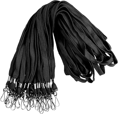 BEAKBOND 100 Pack Black Lanyards for ID Badges Bulk, Flat Lanyard With Swivel J-