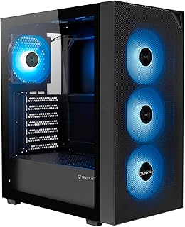 UNYKAch Caixa ATX Revelat Mesh Edição Compacta | Chassi Gaming com 4 Ventiladores ×120 mm ARGB, USB-C Gen 2, Vidro Temperado, Suporte de Refrigeração 240 mm, Malhas Mesh