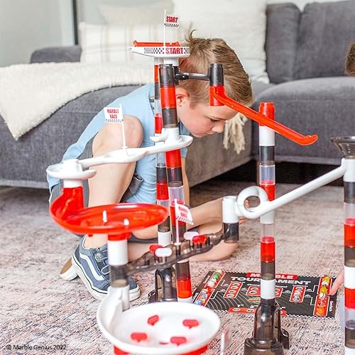 Vista 7 de Marble Genius Juego de carreras de Marble Run: 200 piezas Marble Run Racing Set Juguetes para niños, Bloques de construcción de torre de laberinto