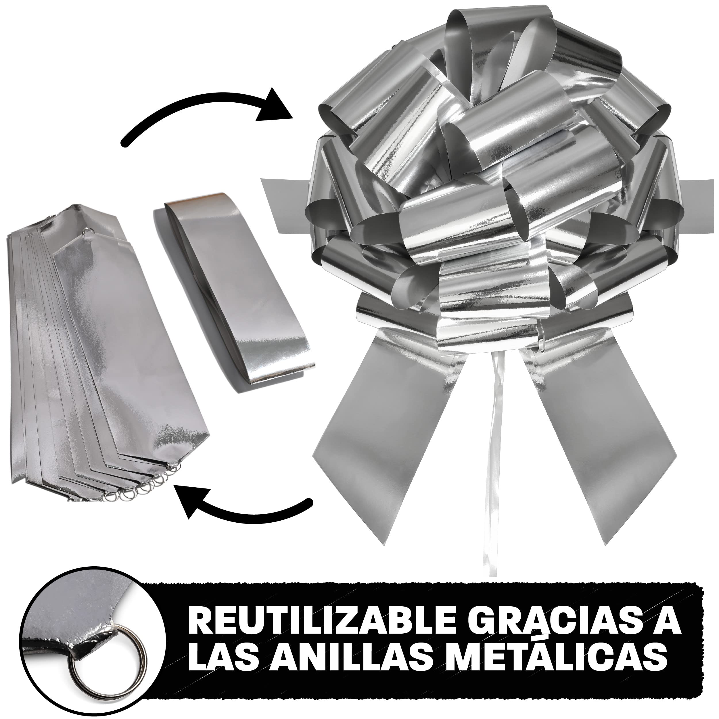 Praknu Lazo Gigante de Regalo para Coche - XXL ø 40 cm - Reutilizable - Plateado
