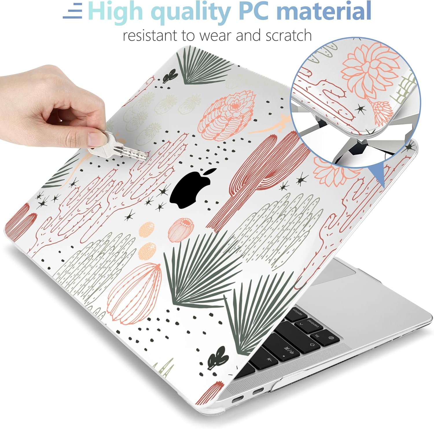 MEEgoodo for MacBook Air 13 inch Case 2021 2020 2019 2018 Released A2337 M1 A2179 A1932 with Touch ID, Plastic Hard Shell & Keyboard Cover Compatible with MacBook Air 13.3, Cacti - Image 3
