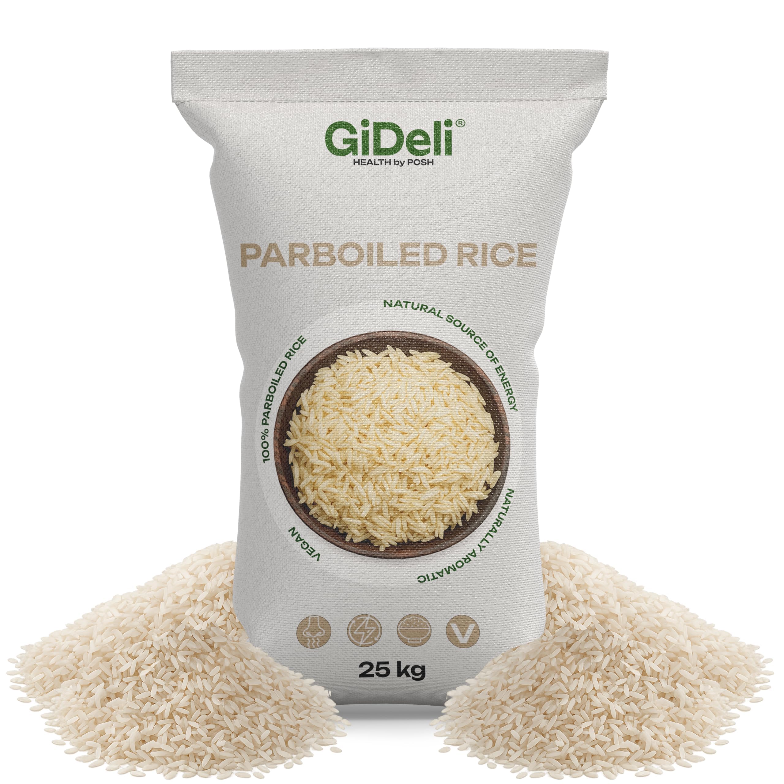 GiDeli Riso Parboiled 25 kg - Chicchi Lunghi Sgranati, Sacco Scorta