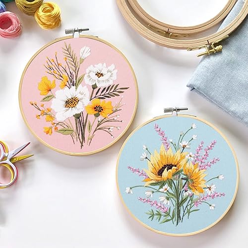 Miniatura 7 de Santune Paquete de 4 bordados de flores para principiantes y adultos, kits de punto de cruz para principiantes bordado a mano con patrones de