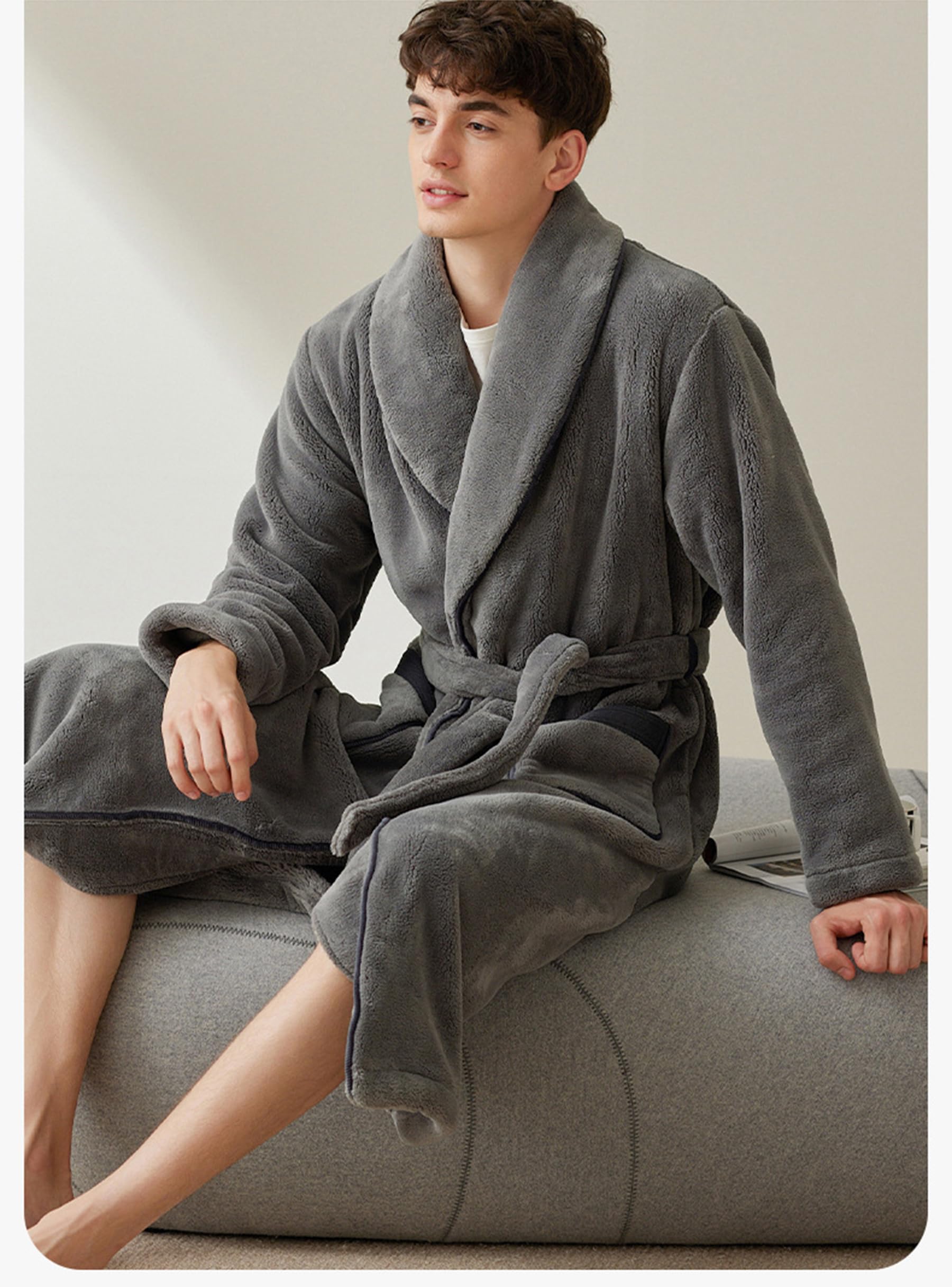 Les Pyjamas en Molleton de Corail d'automne et d'hiver épaissis en Molleton pour Hommes Peuvent être portés à l'extérieur,Noble Gray,M