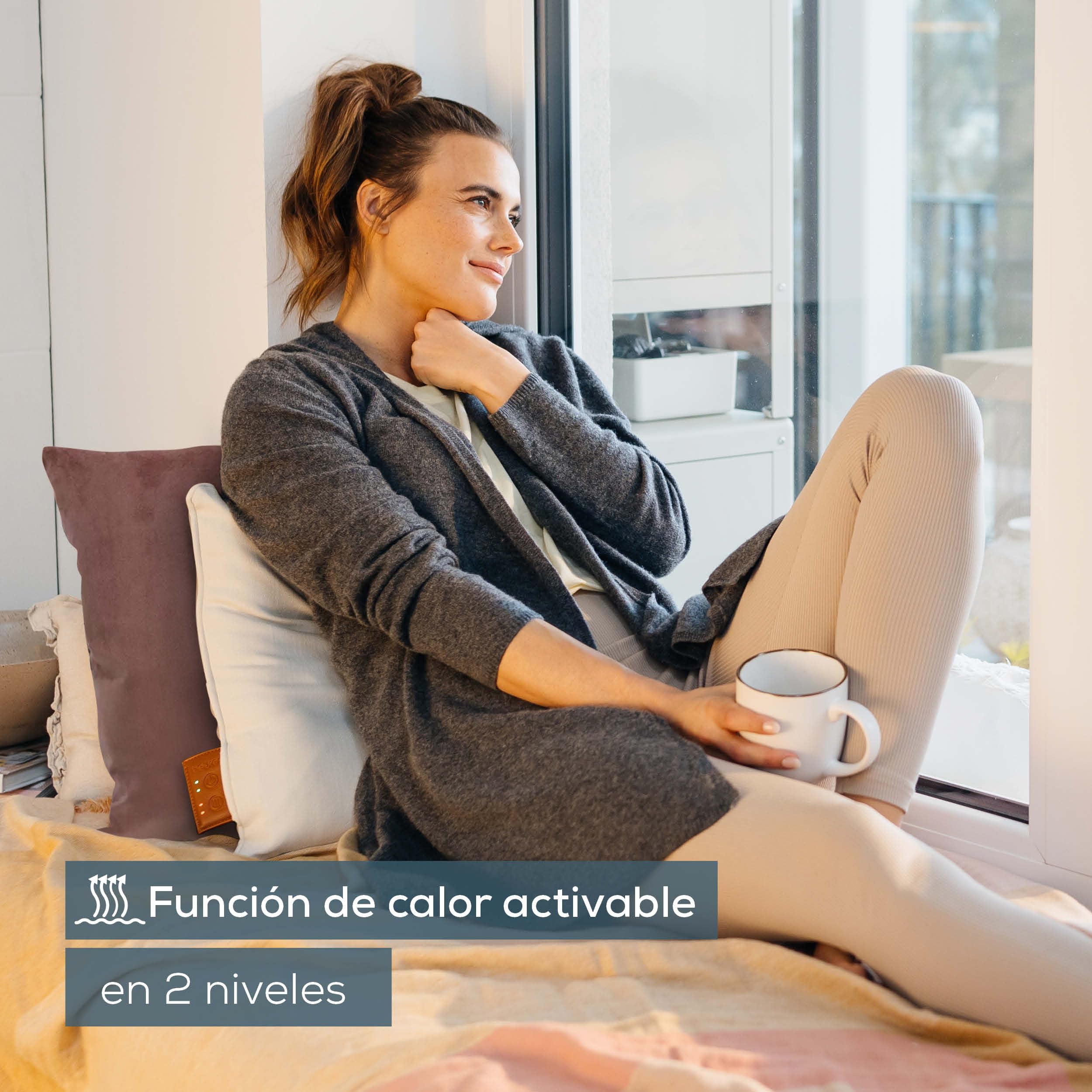Beurer MG 139 - Cojín de masaje inalámbrico Shiatsu con función de calor, calor conmutable, fabricado con material reciclado, lavable a máquina, apagado automático, 40 x 40 cm, color beige
