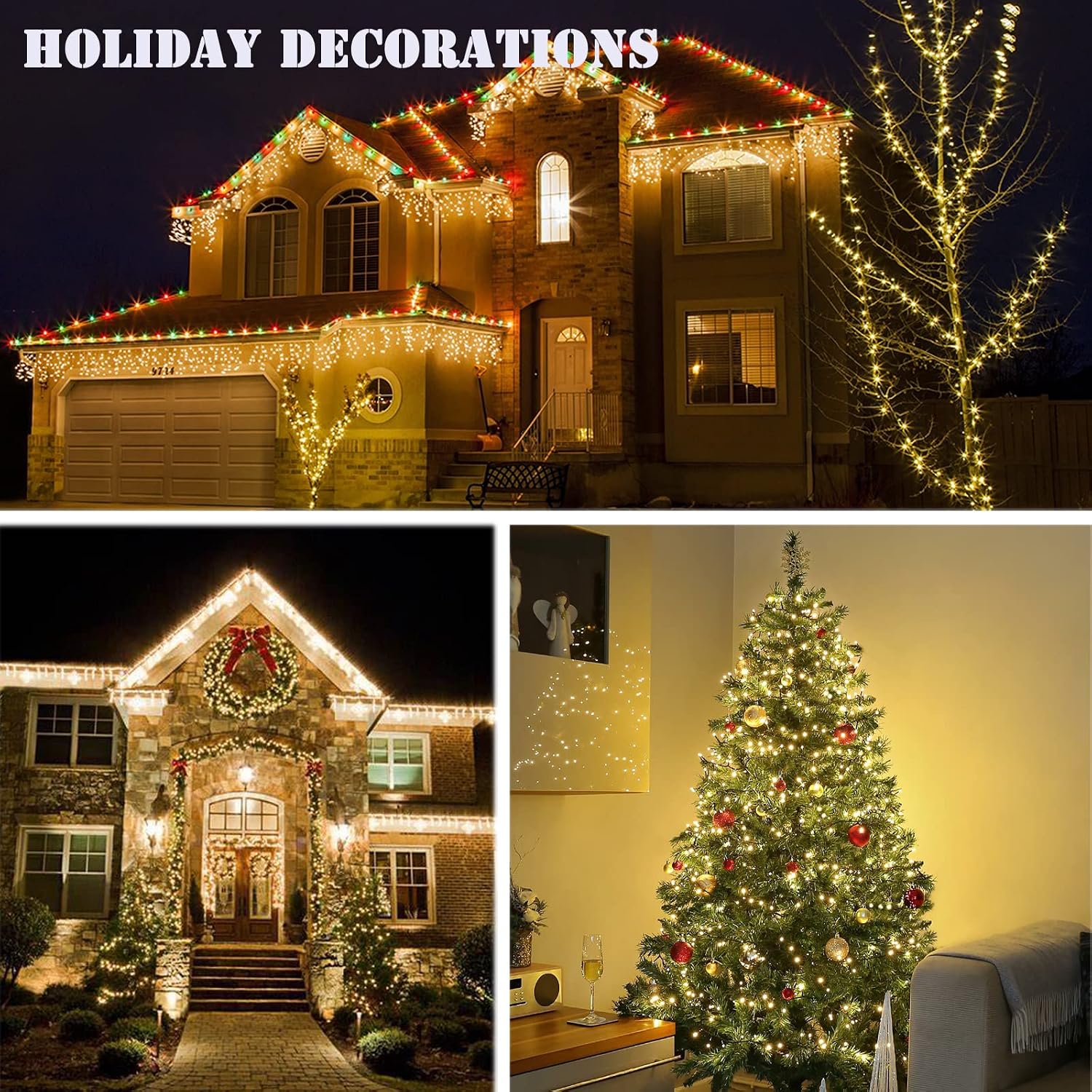 Obrecis 200 LED Warm White String Lights Outdoor Christmas Decorations, 66 ft 8Modes Christmas Lights for Tree, Commercial Grade Holiday Mini Lights Connectable for Patio Garden Party Halloween Decor