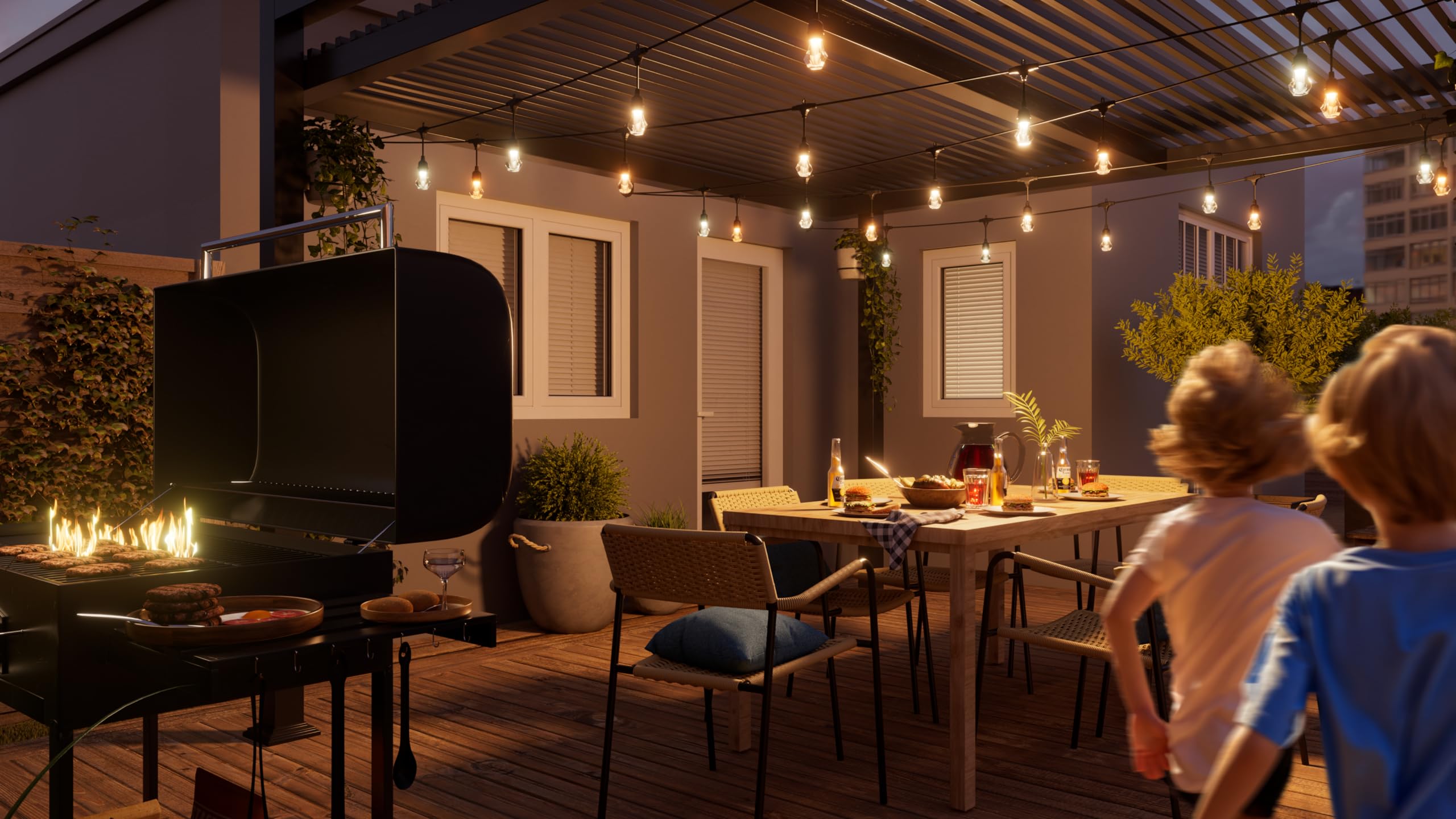 nanoleaf Matter Essentials, łańcuch świetlny zewnętrzny zestaw startowy 15 M LED RGBICW, 16 m kolorów, IP65, wodoodporny, 20 inteligentnych żarówek LED, WiFi Bluetooth Matter, do ogrodu