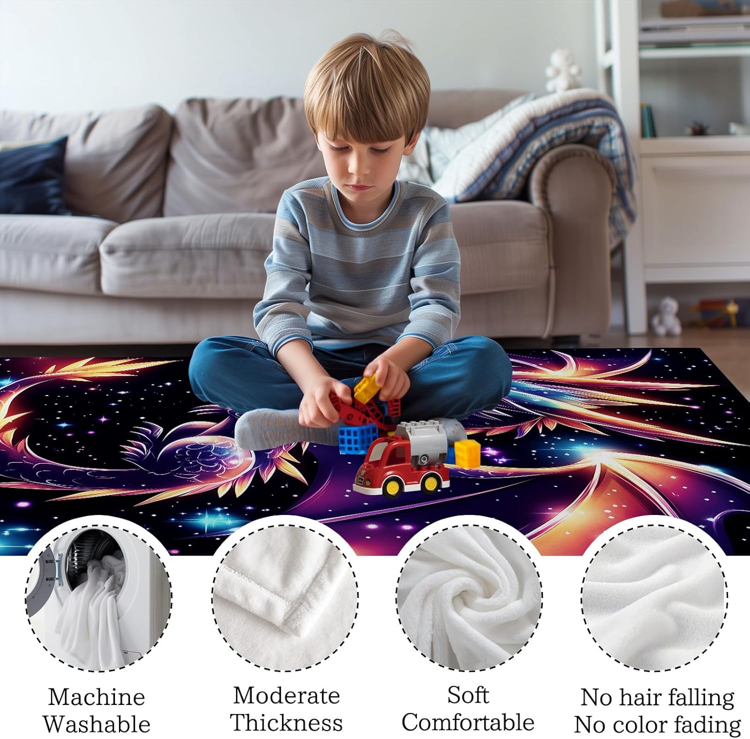 GNEW Cute Galaxy Dragon Throw Blanket, Kawaii Dragon Gifts for Kids, Sparkle Galaxy Starry Stars Animal Print Blanket, Blue Purple Pink Black, 50"x40" - Image 4