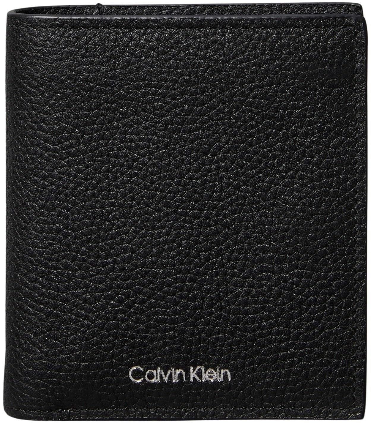 Calvin Klein Men’s Foil Embossed Slim Trifold Wallet with Coin Pocket, Black (Black), One Size
