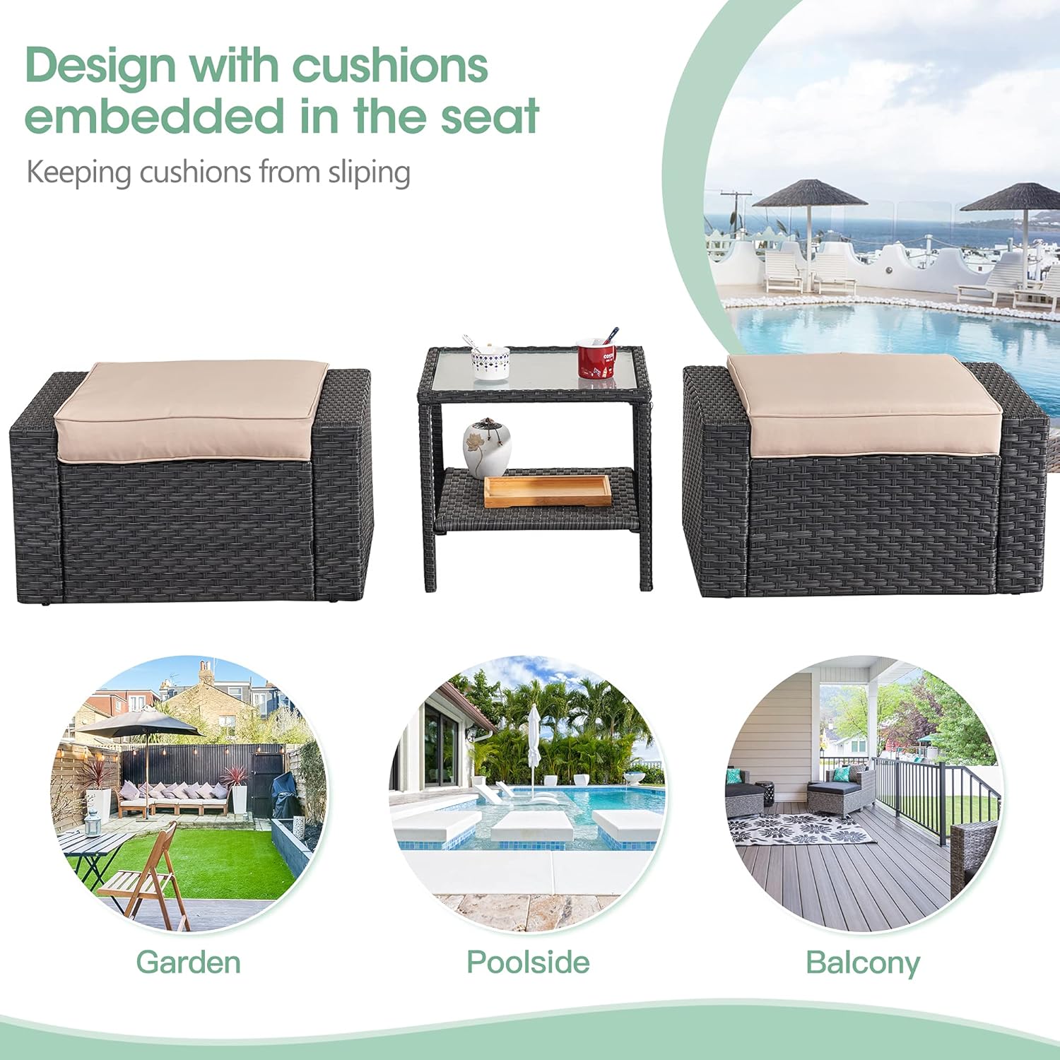 May in Color 5 Pieces Outdoor Patio Furniture Set, All-Weather Patio Conversation Set with Cushion, Wicker Sectional Chair with Coffee Table, for Porch Deck Balcony(Khaki Cushions) : Patio, Lawn & Garden