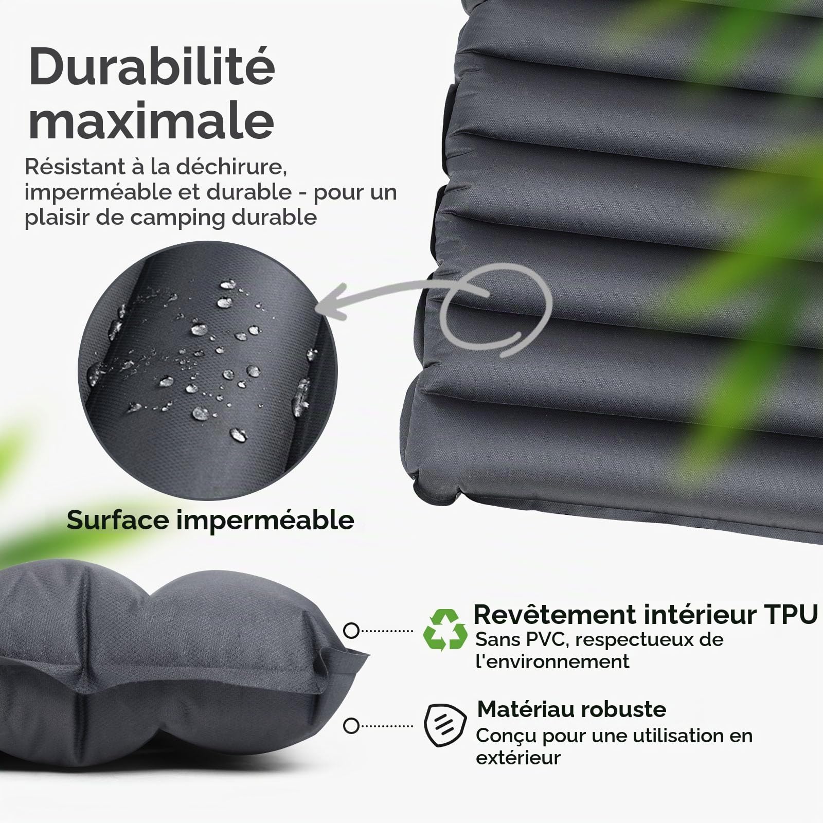 HIKENTURE Matelas gonflable pour 2 personnes, 10 cm, gris, avec pompe à | Matelas gonflable extra épais 120 x 200 cm, surface silencieuse, ultra léger et compact pour le camping, la randonnée