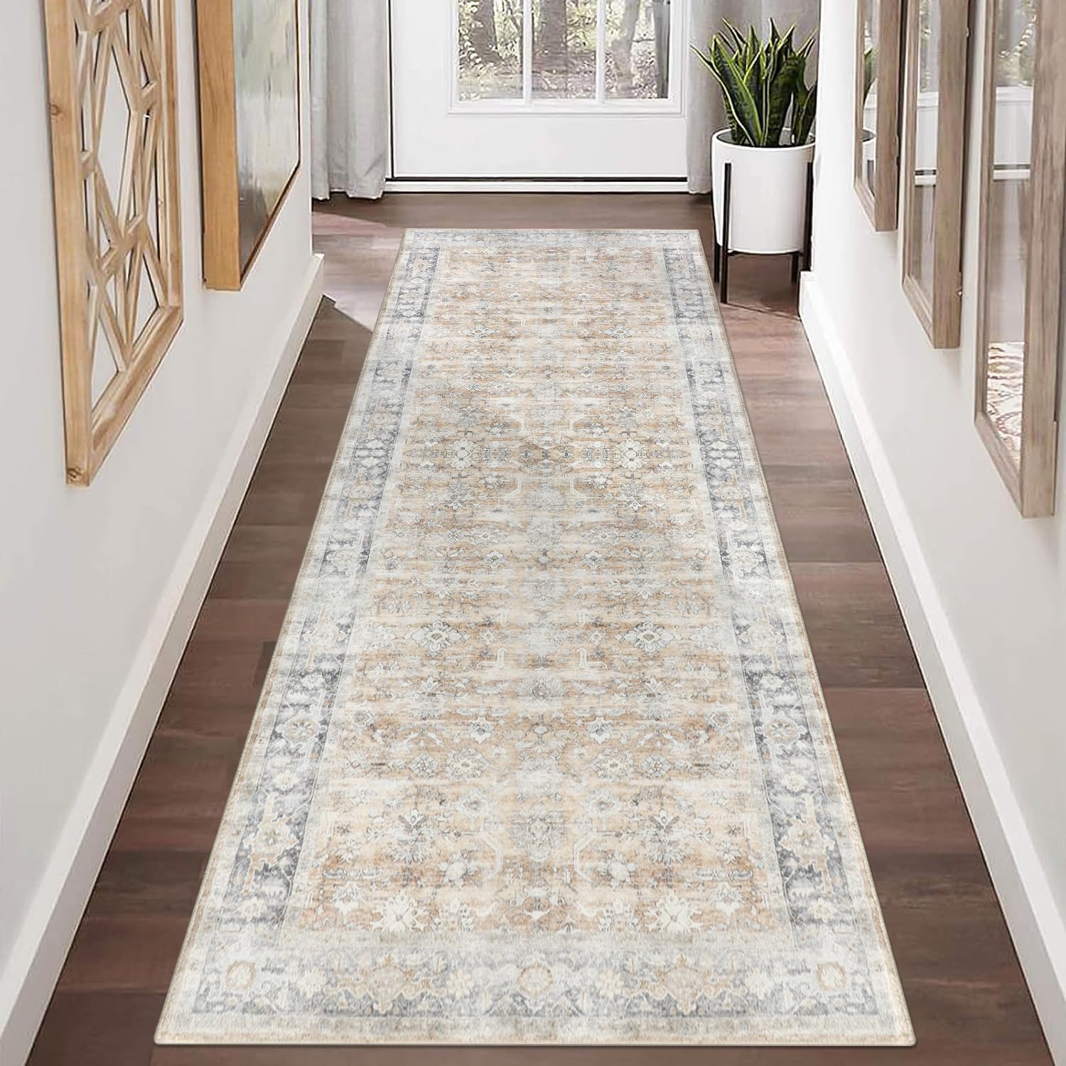 Homcomodar Alfombras de Pasillo 65x180cm Beige Alfombra Cocina Lavable Antideslizante Vintage Alfombras de Pasillo Cocina Lavadero Entrada Habitacion