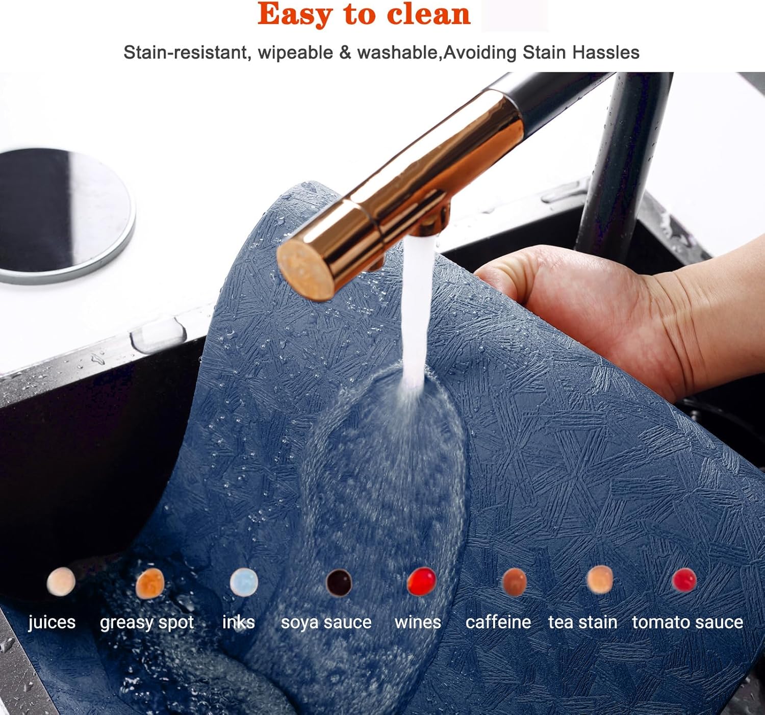Vinyl Placemats Set of 6 Heat Resistant Easy Clean Non-Slip Place Mats for Dining Table Faux Leather Waterproof Stain Resistant Wipeable Washable PVC Table Mats(6, Blue)