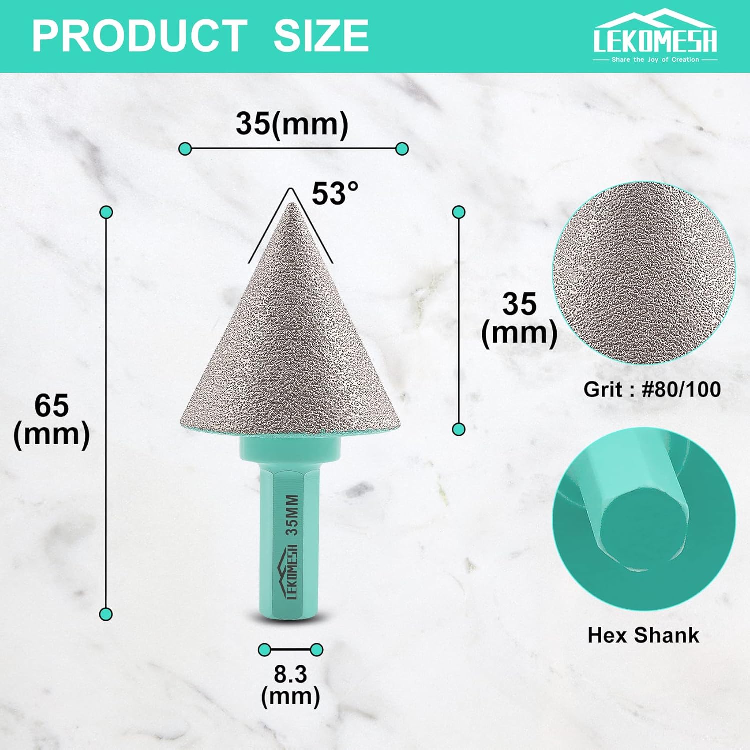 Diamond Beveling Chamfer Bits - Diamond Countersink Drill Bit 1-3/8in(35mm) x Hex Shank Electric Drill for Shaping Enlarging Cleaning Existing Holes of Granite Marble Porcelain