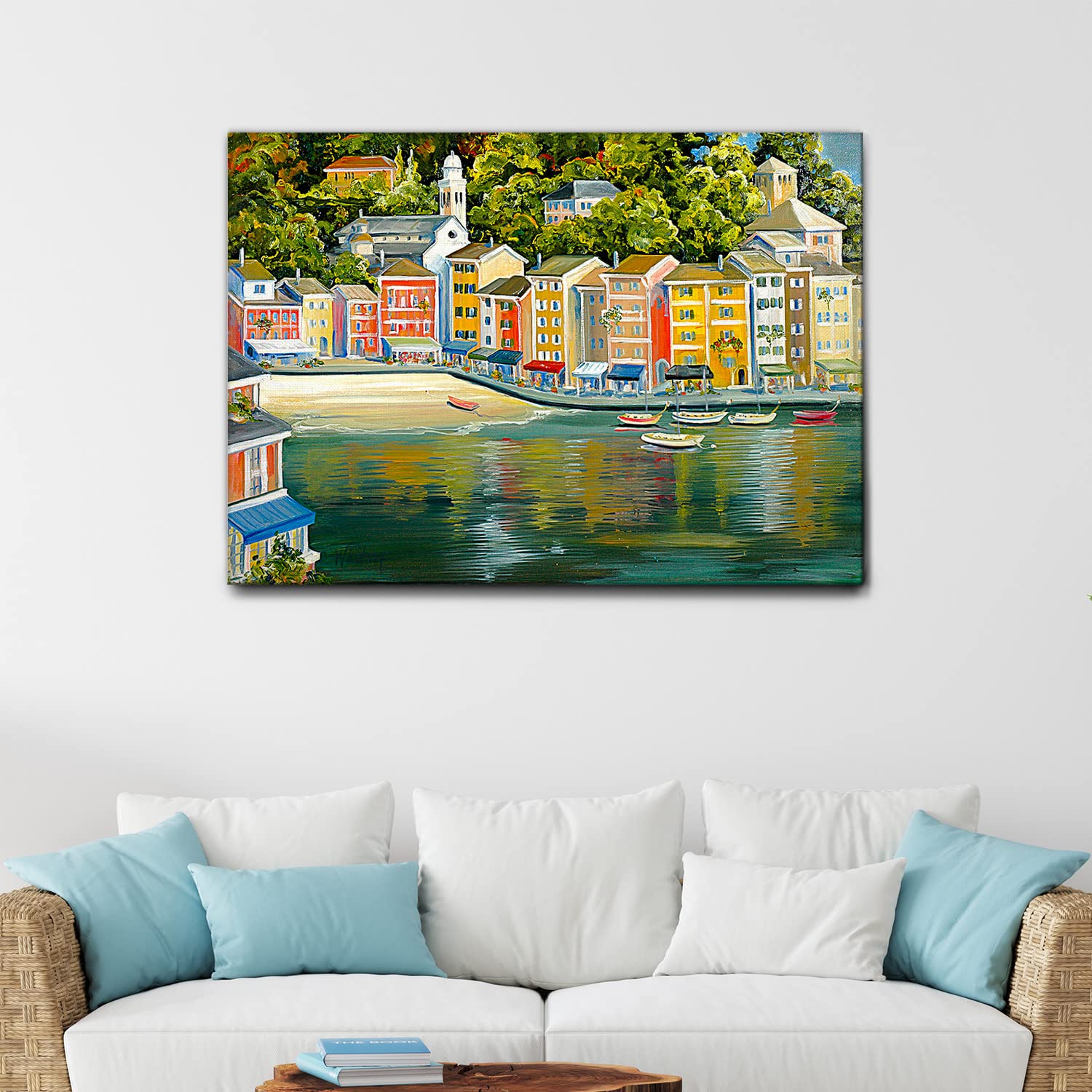 Giallobus - Quadro - Tisha Whitney - Portofino - Tela Canvas Telaio Standard - 140x100 - Pronto da Appendere - Quadri Moderni per la casa