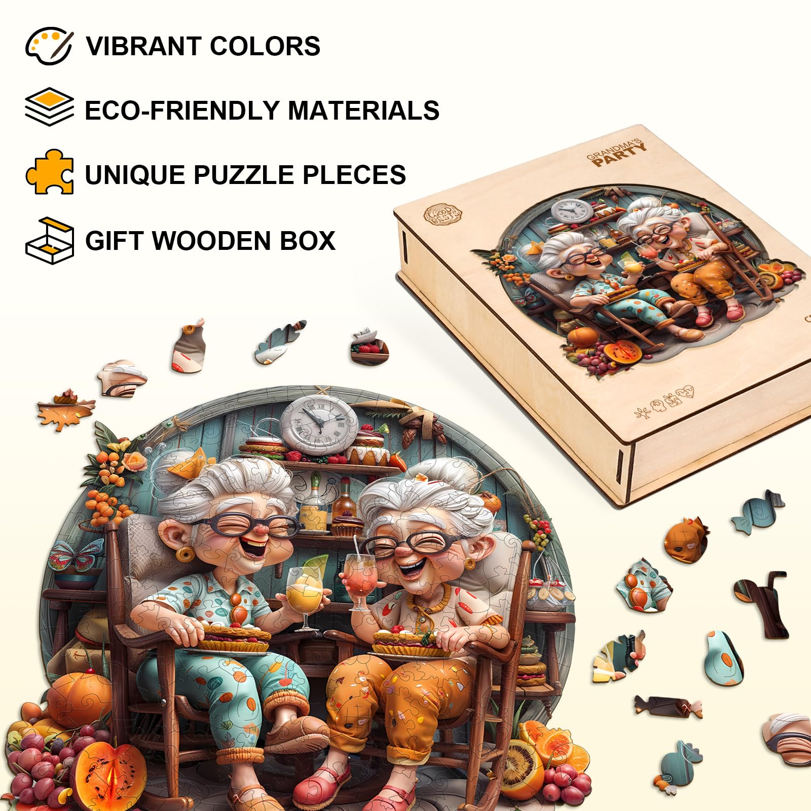 Jigfoxy Holzpuzzle für Erwachsene, Omas Party Holz Puzzle, einzigartiges Tierpuzzle aus Holz, Geschenk zu Weihnachten für Familie und Freunde, L-34 * 34cm-300Teile - 3